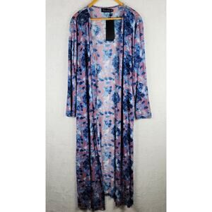 Bohemian 2XL Long Cardigan Duster Sheer Pink Blue Floral Romantic Fairycore